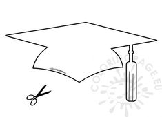 a black and white drawing of a graduation cap with scissors