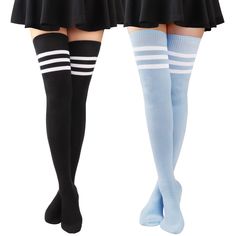 PRICES MAY VARY. Extra Long Thigh High Socks - AQOKKA thigh high socks have been expertly crafted to measure an impressive 35” (unstretched) from heel to the top. It can ensure a true thigh high experience for women between 5'2" and 6'9". such as, they almost reached the top of the thigh for a 5'3", 140-pound individual, delivering unmatched comfort and style. Elastic Material - These stretchy extra long thigh high socks are crafted from quality 80% acrylic, 15% spandex, 5% nylon, soft, flexible Thigh Highs And Skirt, High Thigh Socks, Thigh High Socks Plus Size, Striped Thigh High Socks, Thigh Socks, Striped Stockings, Over Knee Socks, Womens Socks, Thigh High Socks