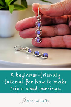 This beginner-friendly jewellery making tutorial guides you through a stunning chainmail earrings pattern adorned with seed beads. Create beautiful, handmade earrings that make an ideal DIY gift for her or a stylish addition to your own collection. Wire And Bead Earrings Diy, Diy Helix Earring, Beaded Jewelry Diy Earrings, Earrings With Beads Diy, Diy Earings Idea, Chainmail Earrings Tutorial, Diy Earings Ideas With Beads, Diy Bead Earrings Ideas, Bead Earrings Diy Tutorials