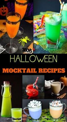 halloween cocktails and drinks are featured in this collage