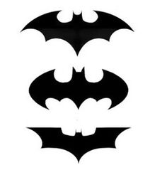 the batman symbol is shown in black and white, with three smaller bats above it