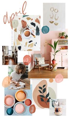 a collage of photos with different colors and shapes, including pinks, oranges,