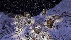 an image of a snowy village in minecraft