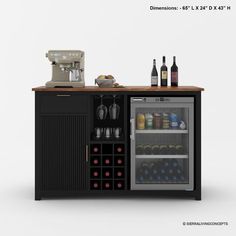 an image of a wine cooler with bottles and glasses