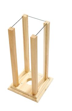 a wooden stand with two poles attached to it