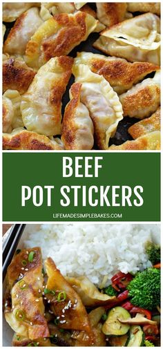 beef pot stickers with rice and broccoli