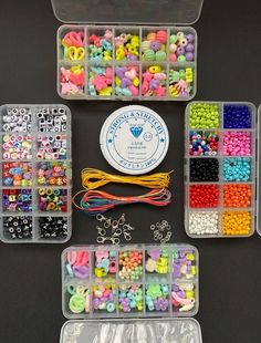 there are many different beads in the plastic box and one is filled with it's contents