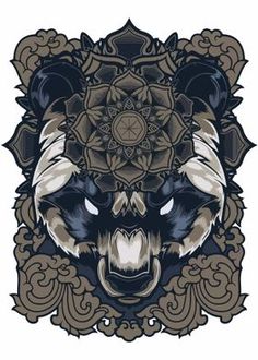 an animal's head in the middle of ornate design on a white background illustration