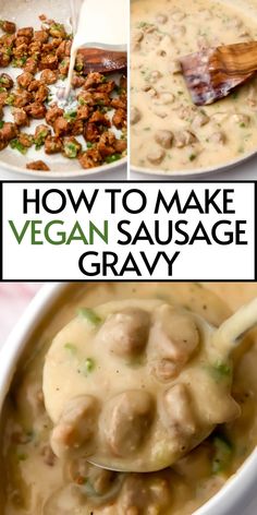 This vegan sausage gravy is creamy flavorful comfort food served over your choice of biscuits, toast, or mashed potatoes.  Use vegan breakfast sausage, soy chorizo, or spicy Italian-style sausage depending on your mood.  thehiddenveggies.com Vegan Savory Breakfast, Vegan Sausage Gravy, Vegan Breakfast Sausage, Vegan Biscuits And Gravy, Healthy Sauce Recipes, Healthy Stew, Dressing Recipes Thanksgiving, Dairy Free Sauces, Soy Chorizo