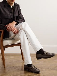 EXCLUSIVE AT MR PORTER. Brunello Cucinelli's loafers are embellished with polished horsebits, a staple of elegant style. They've been made in Solomeo, Italy, from supple full-grain leather in a moccasin-inspired shape that works for the office and evening events alike. Trending Shoes For Men Business, Trendy Shoes For Men Formal, Luxury Masculine Loafers With Leather Lining, Luxury Gentleman's Loafers For Office, Luxury Sleek Loafers For Business Casual, Horsebit Loafer Men Outfit, Mens Old Money Shoes, Loafers Men Outfit Formal, Men’s Loafers Outfit