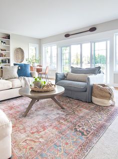 a living room filled with furniture and lots of windows