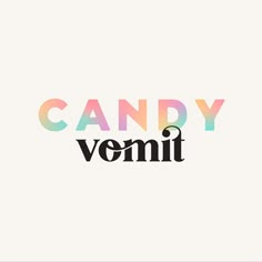 the word candy is written in multicolors on a white background with black lettering