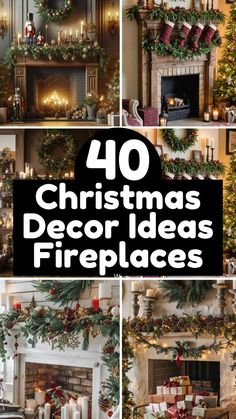 christmas decor ideas for fireplaces and mantels with candles, garlands and stockings