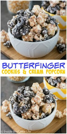 butterfingerger cookies and cream popcorn recipe in a bowl