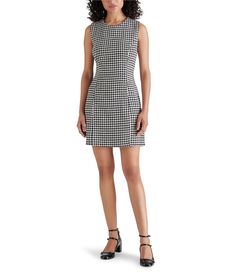 From Steve Madden&#x2C; this dress features:Tweed fabricationCrew necklineSleevelessHoundstooth printBack zipper closureApprox. 33" lengthPolyester/Rayon/Acrylic/Nylon/Cotton/Wool Hand washImported. Thanksgiving Fashion, Contemporary Dresses, Houndstooth Dress, Daytime Dresses, Sleeveless Sheath Dress, Little White Dresses, Jewel Neck, Midi Maxi Dress, Plus Size Swimwear