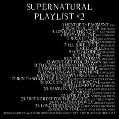 a black and white poster with the words supernatural playlist 2 written in different languages