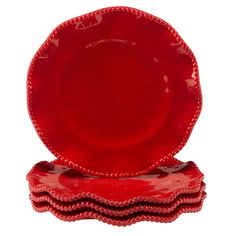 four red plates stacked on top of each other