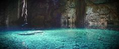 the water is blue and green in this cave