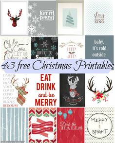 the four christmas printables are all in different colors and designs, including deer heads