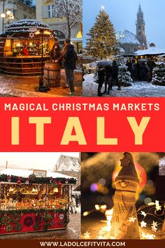 Concept for Italian Christmas Markets in Italy with pictures of various wooden stands and snowy christmas trees Italy At Christmas, Italy Bolzano, Italy In Winter, Christmas Italy, Christmas Europe, Winter Honeymoon, Skiing Holiday, Bellagio Italy