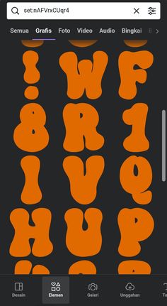 an orange and black font set up on the screen with other letters in front of it