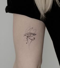 a woman's lower arm with an eye tattoo on the left side of her leg