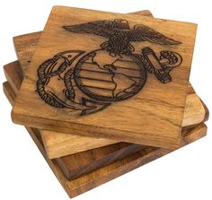 PRICES MAY VARY. ***Officially Licensed by the Marine Corps***  4 x 4 inch handmade square coaster made of solid acacia wood. Engraved design. Coasters come in a set of 4. Gifts For Retirement, Usmc Retirement, Usmc Gifts, Eagle Globe And Anchor, Engraved Wood Coasters, Wedding Wine Charms, Cat Wine, Engraved Coasters, Home Decor Sets