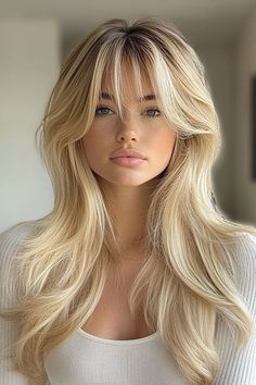 Blonde Layered Hair With Curtain Bangs, Blonde With Curtain Bangs, Layered Haircuts For Straight Hair, Blonde Hair With Curtain Bangs, Brunette Long Layers, Long Layers With Curtain Bangs, Effortless Blonde, Layers With Curtain Bangs, Blonde Long Layers