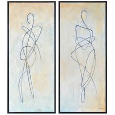 two paintings with lines in the shape of figures