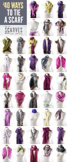 Never get bored with your scarf again. How To Tie Scarves, Ways To Tie A Scarf, Tie Scarves, Tie A Scarf, Master List