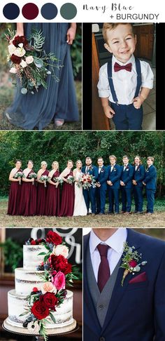 a collage of photos with different wedding colors and groomsmid's attire