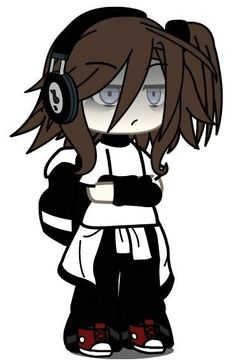 an anime character with headphones on and her arms crossed, standing in front of the camera