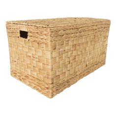 a large woven storage basket on a white background