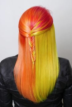 Cool Tone Hair Colors, Pineapple Hairstyle, Flame Hair, Split Dyed Hair, Multi Colored Hair, Goth Hair, Split Hair, Cute Hair Colors