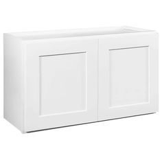 a white cabinet with two doors and one drawer