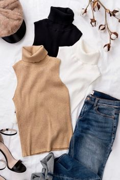 Sleeveless Turtleneck Outfit, Turtle Neck Outfits, Sleeveless Turtleneck Top, Turtleneck Outfit, Clothes And Shoes, Sleeveless Turtleneck, Boutique Tops, Diva Fashion, Turtle Neck Top