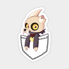 an animal with big eyes sitting in a pocket sticker on a white background,