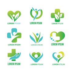 the logos for medical and health services are shown in green, blue and white colors