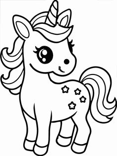 a cute little pony with stars on it's head and tail, outlined in black ink