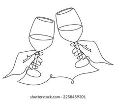 Wine Glass Clinking, Wine Glasses Clinking Drawing, Hold Hands Tattoo, Wine Glass Cheers Tattoo, Drawing Wine Glasses, Wine One Line Art, Glasses Clinking Drawing, Wine Glass Line Drawing, Hand Holding Wine Glass Drawing