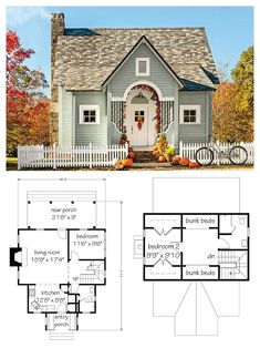 the floor plan for a small house with two rooms and an attached porch, is shown in