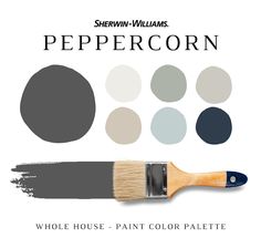 a paintbrush with different shades of gray and white on it's side, next to the words pewer green