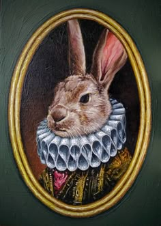 a painting of a rabbit in a dress