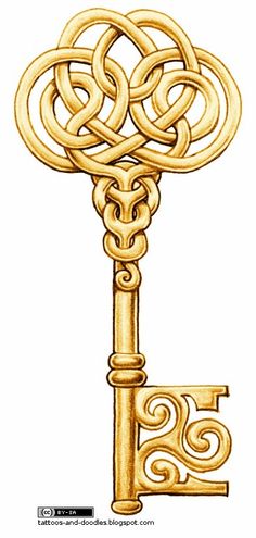 a golden key with an intricate design on the top and bottom part is shown in this image