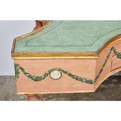 A rare, Venetian, serpentine painted writing desk. Six drawers with 4 original keys. Hand painted foliate swags decorate the sides which meet relief profiles Painted Writing Desk, Refinished Desk, French Writing Desk, Traditional Writing Desk, Black Writing Desk, French Country Dining Room, Antique Writing Desk, Writing Desk Modern, Traditional Desk