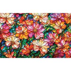 a painting of colorful flowers on a white background