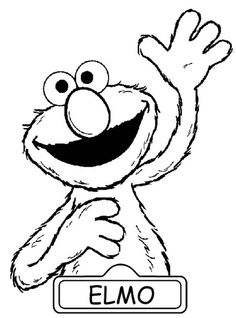 an elmo coloring page with the word elmo in front of him and his hand up