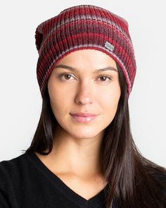 A relaxed, slouchy style beanie. Ombre ribs have added dimension and shape. / Details 70% Acrylic, 30% Wool / Style # QM93602 Style Beanie, Slouchy Style, Satchel Tote Bag, Teal And Grey, Red And Teal, Slouchy Hat, Satchel Tote, Leather Shoulder Bag, Knitted Hats