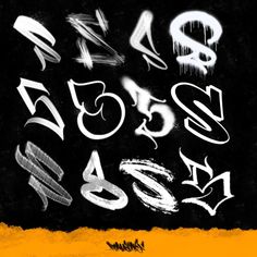 graffiti alphabets and numbers on a black background with yellow border around the letters in white