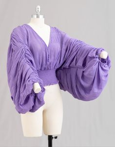 Very stylish & classy Sexy and comfortable Lightly sheer Balloon sleeves Flirty and fun Balloon Sleeves Pattern, Batwing Sleeve Blouse, Artist Fashion, Purple Balloons, Balloon Sleeve Top, Inspo Board, Purple Top, Artist Style, Stain Glass